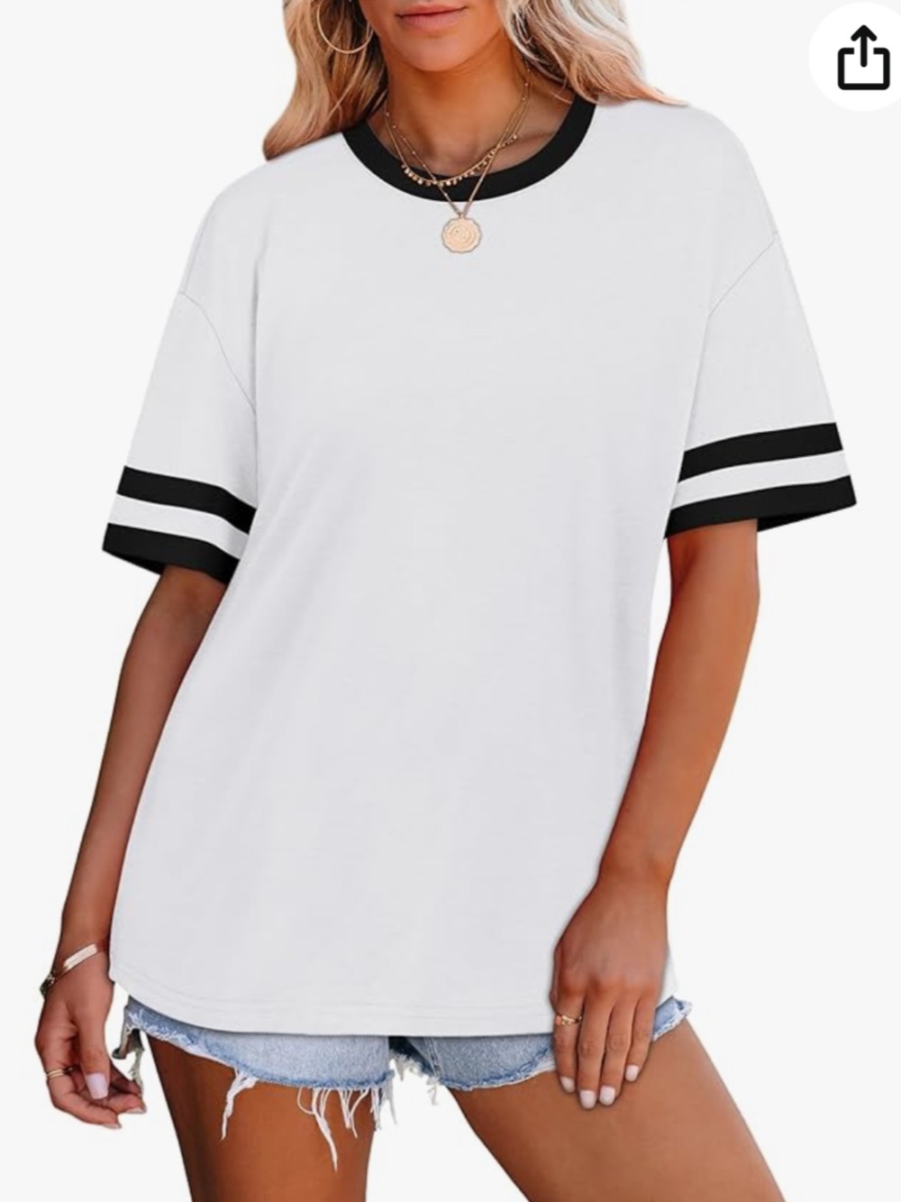 WIHOLL Crew Neck/Half Sleeve/Loose Fit White Tee XL
